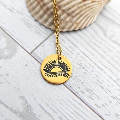 Stay Golden Sunburst Necklace, 18k Gold PVD Stainless Steel, Waterproof – Jewelry – Handmade by ShesSoCrafty Goods