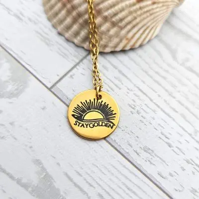 Stay Golden Sunburst Necklace, 18k Gold PVD Stainless Steel, Waterproof – Jewelry – Handmade by ShesSoCrafty Goods