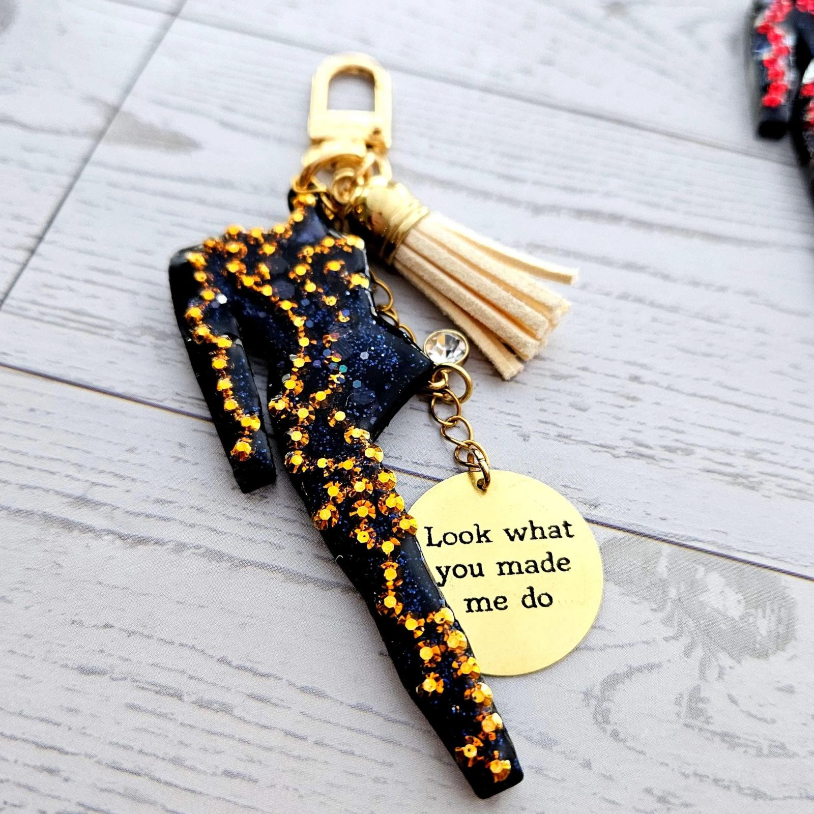 Eras Rhinestone Snake Bodysuit Charm, Custom Engraved Gold Tag Tassel, Concert Bag Charm Eras Rhinestone Snake Bodysuit Charm, Custom Engraved Gold Tag Tassel, Concert Bag Charm โ Keychains โ Handmade by ShesSoCrafty Goods