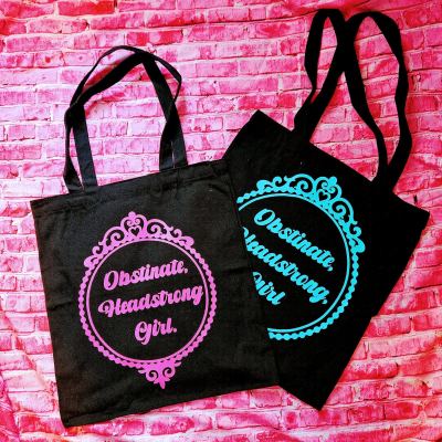 Jane Austen Tote Bag - Obstinate Headstrong Girl Canvas Book Bag – Bookish – Handmade by ShesSoCrafty Goods