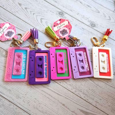 Retro Cassette Bag Charm, NFC Programmable Mixtape Keychain, Tap-to-Share Tech Accessory – Keychains – Handmade by ShesSoCrafty Goods
