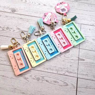 Pastel Cassette Bag Charm, Coquette NFC Mixtape Keychain, Y2K Music Accessory – Keychains – Handmade by ShesSoCrafty Goods