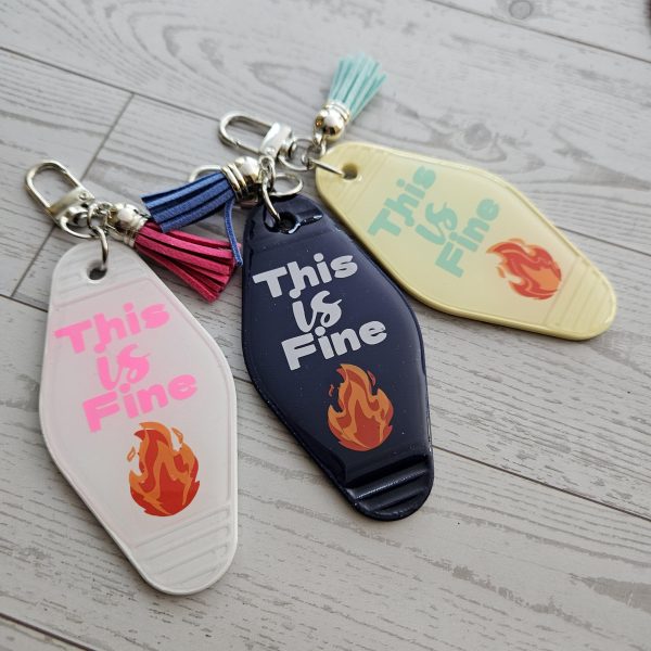 This Is Fine Motel Keychain Bag Charm, Funny Meme Sarcastic Resin Charm – Keychains – Handmade by ShesSoCrafty Goods