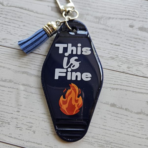 This Is Fine Motel Keychain Bag Charm, Funny Meme Sarcastic Resin Charm – Keychains – Handmade by ShesSoCrafty Goods