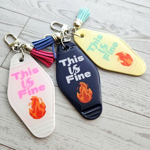 This Is Fine Motel Keychain Bag Charm, Funny Meme Sarcastic Resin Charm – Keychains – Handmade by ShesSoCrafty Goods