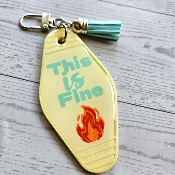 This Is Fine Motel Keychain Bag Charm, Funny Meme Sarcastic Resin Charm – Keychains – Handmade by ShesSoCrafty Goods