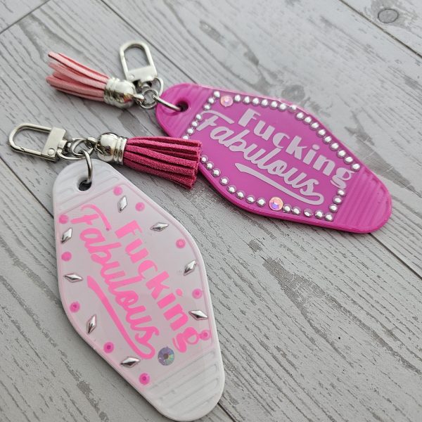 Rhinestone Motel Keychain Bag Charm, Hot Pink or Blush Glam – Keychains – Handmade by ShesSoCrafty Goods