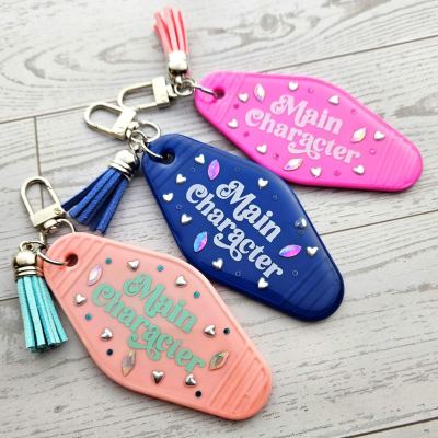 Main Character Motel Keychain Bag Charm | Retro Rhinestone Tassel – Keychains – Handmade by ShesSoCrafty Goods