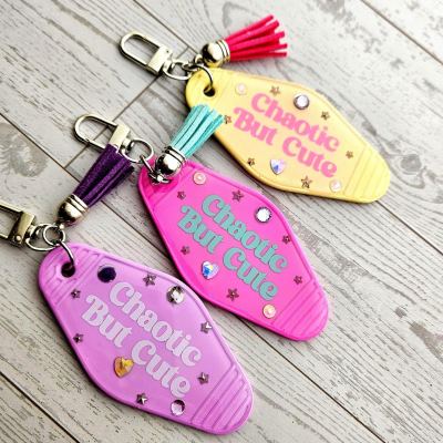 Chaotic Retro Motel Keychain | Rhinestone Accents, Y2K Bag Charm – Keychains – Handmade by ShesSoCrafty Goods