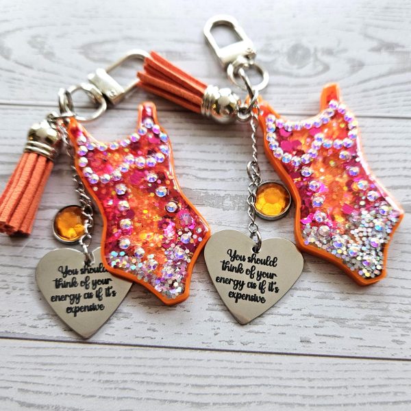il_fullxfull.7853697742_k4cx Orange Showgirl Era Keychain – Rhinestone Resin Bag Charm with Engraved Quote – Keychains – Handmade by ShesSoCrafty Goods