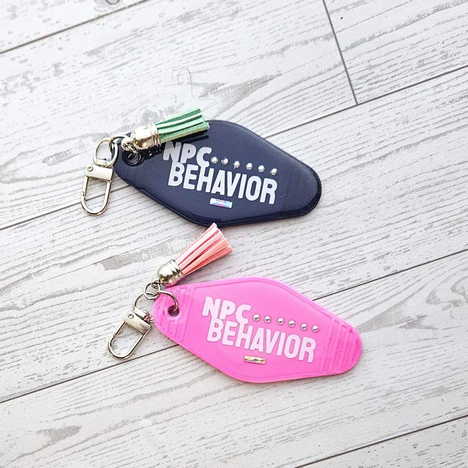 NPC Behavior Resin Motel Keychain, Funny Meme Bag Charm, Sarcastic Statement Accessory NPC Behavior Resin Motel Keychain, Funny Meme Bag Charm, Sarcastic Statement Accessory – Keychains – Handmade by ShesSoCrafty Goods