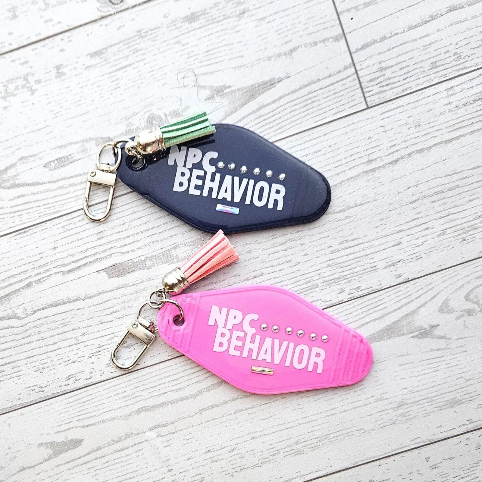 NPC Behavior Resin Motel Keychain, Funny Meme Bag Charm, Sarcastic Statement Accessory NPC Behavior Resin Motel Keychain, Funny Meme Bag Charm, Sarcastic Statement Accessory – Keychains – Handmade by ShesSoCrafty Goods