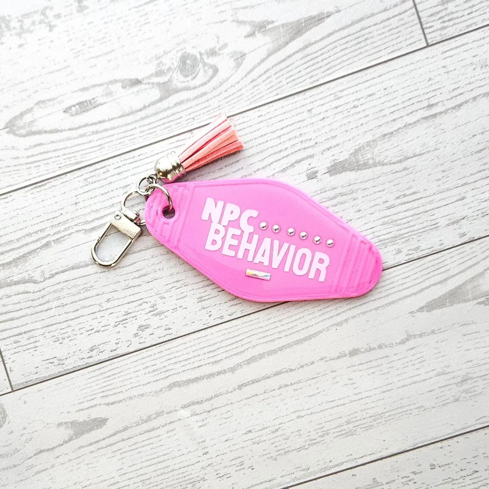NPC Behavior Resin Motel Keychain, Funny Meme Bag Charm, Sarcastic Statement Accessory NPC Behavior Resin Motel Keychain, Funny Meme Bag Charm, Sarcastic Statement Accessory – Keychains – Handmade by ShesSoCrafty Goods
