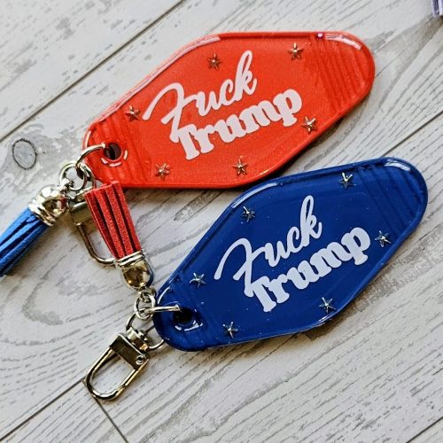il_fullxfull.7858240520_ic57 F*ck Trump Motel Keychain Bag Charm, Bold Political Statement – Keychains – Handmade by ShesSoCrafty Goods