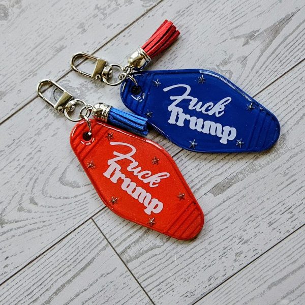 F*ck Trump Motel Keychain Bag Charm, Bold Political Statement – Keychains – Handmade by ShesSoCrafty Goods