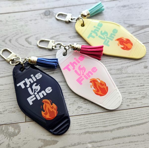 This Is Fine Motel Keychain Bag Charm, Funny Meme Sarcastic Resin Charm – Keychains – Handmade by ShesSoCrafty Goods