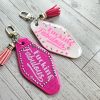 Rhinestone Motel Keychain Bag Charm, Hot Pink or Blush Glam – Keychains – Handmade by ShesSoCrafty Goods