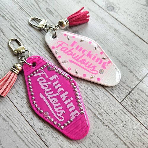 Rhinestone Motel Keychain Bag Charm, Hot Pink or Blush Glam – Keychains – Handmade by ShesSoCrafty Goods