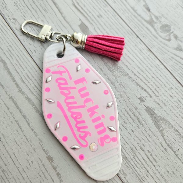 Rhinestone Motel Keychain Bag Charm, Hot Pink or Blush Glam – Keychains – Handmade by ShesSoCrafty Goods