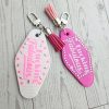 Rhinestone Motel Keychain Bag Charm, Hot Pink or Blush Glam – Keychains – Handmade by ShesSoCrafty Goods