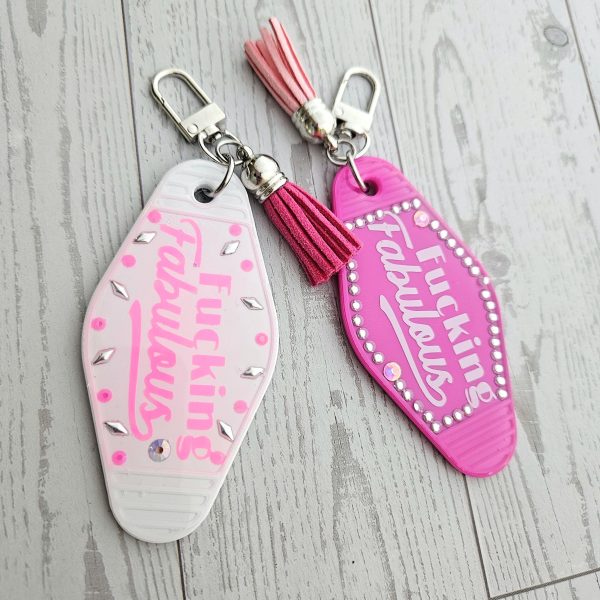 Rhinestone Motel Keychain Bag Charm, Hot Pink or Blush Glam – Keychains – Handmade by ShesSoCrafty Goods