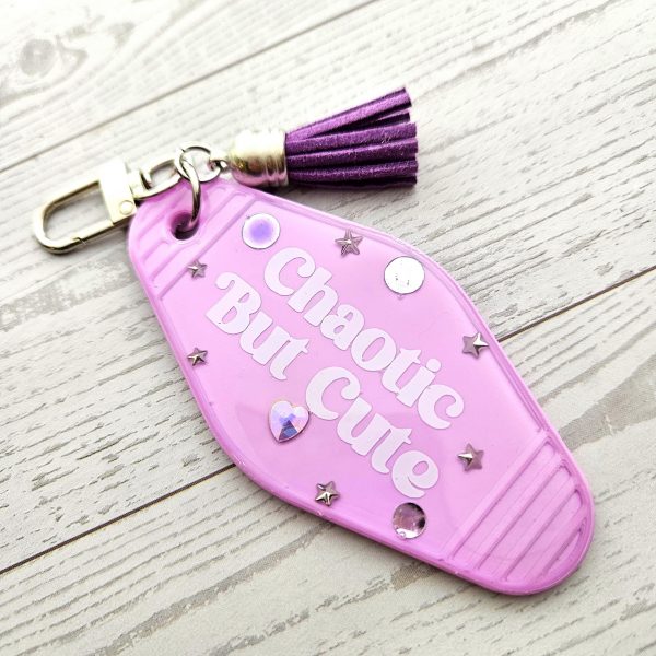 Chaotic Retro Motel Keychain | Rhinestone Accents, Y2K Bag Charm – Keychains – Handmade by ShesSoCrafty Goods