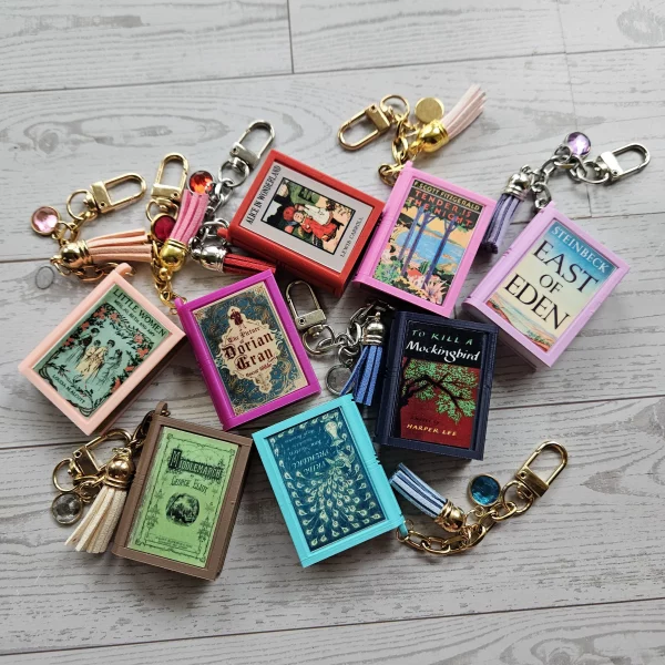 il_fullxfull.7884675140_h7ql Book Bag Charm — Custom Mini Bookish Keychain, Personalized Engraved Cover Charm – Bookish – Handmade by ShesSoCrafty Goods