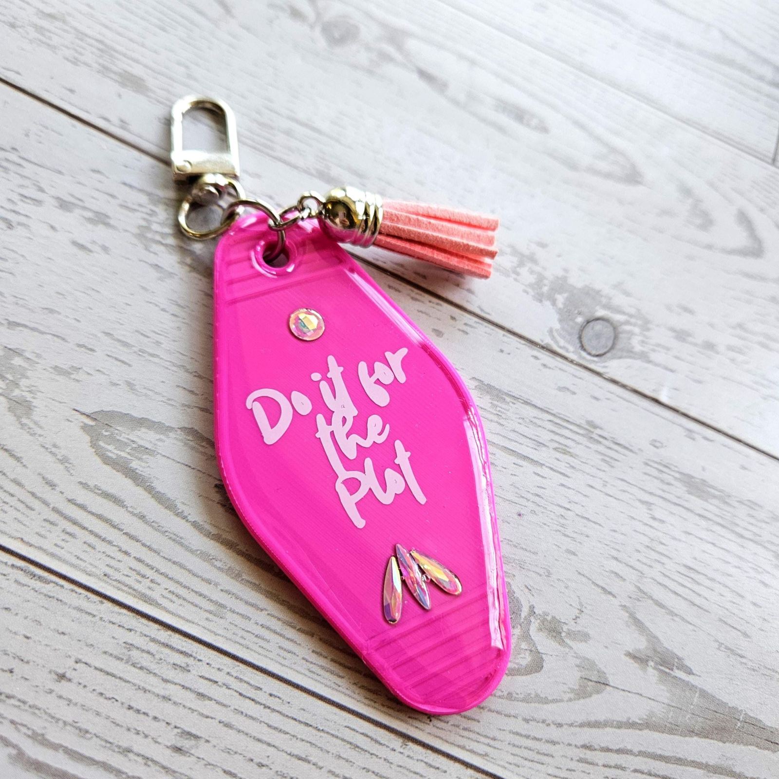 Retro Motel Keychain Bag Charm, Do It For the Plot Rhinestones Retro Motel Keychain Bag Charm, Do It For the Plot Rhinestones – Keychains – Handmade by ShesSoCrafty Goods