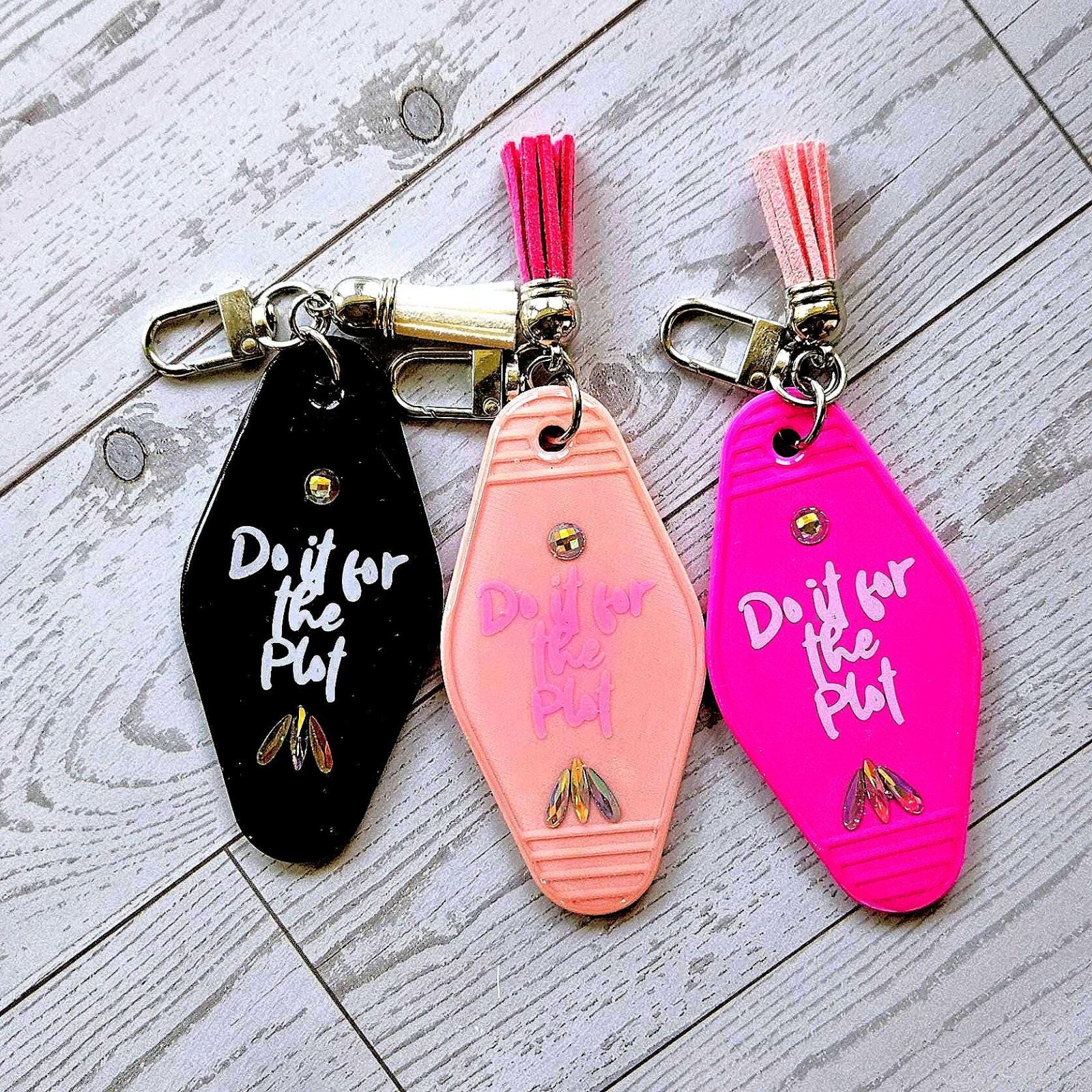 Retro Motel Keychain Bag Charm, Do It For the Plot Rhinestones Retro Motel Keychain Bag Charm, Do It For the Plot Rhinestones – Keychains – Handmade by ShesSoCrafty Goods