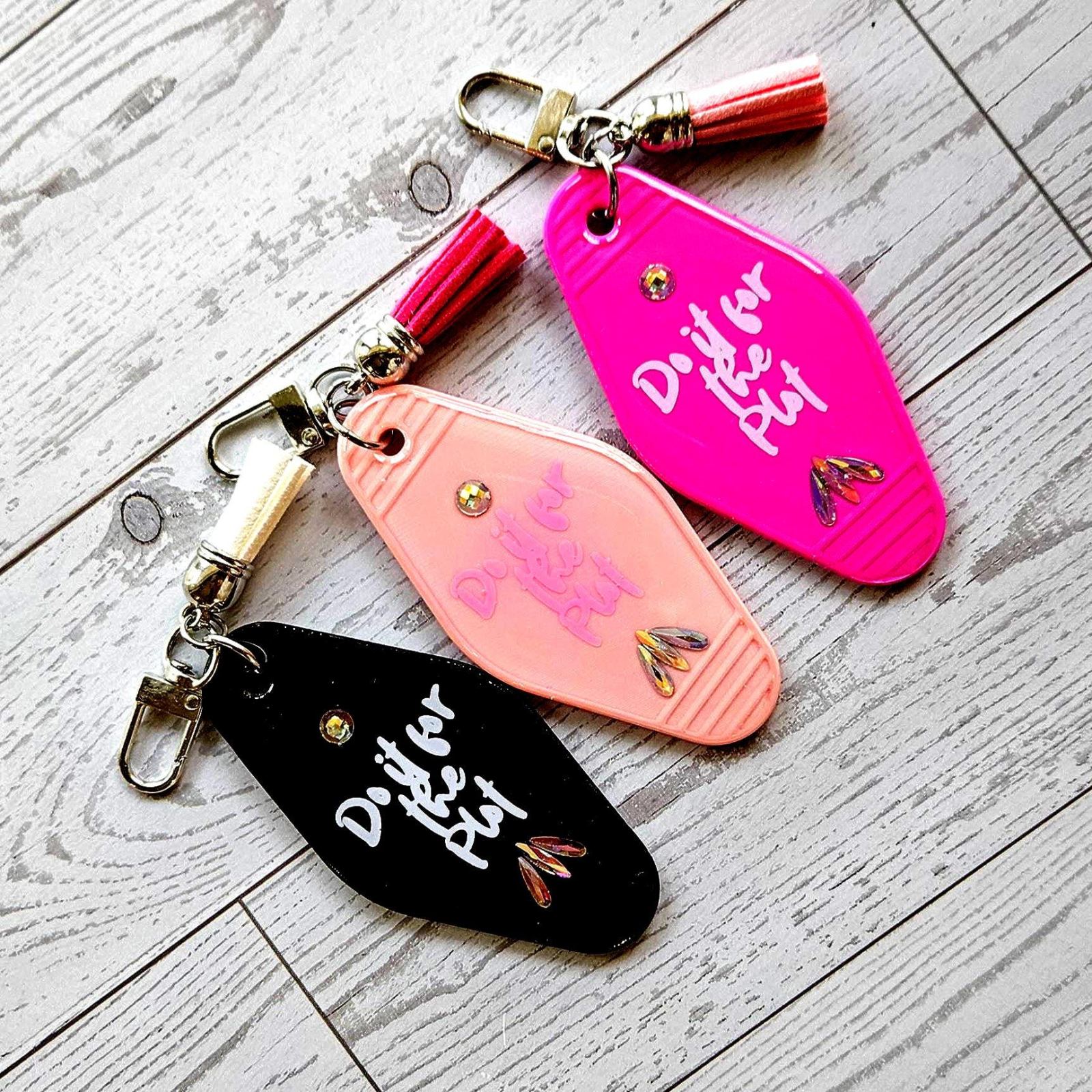 Retro Motel Keychain Bag Charm, Do It For the Plot Rhinestones Retro Motel Keychain Bag Charm, Do It For the Plot Rhinestones – Keychains – Handmade by ShesSoCrafty Goods