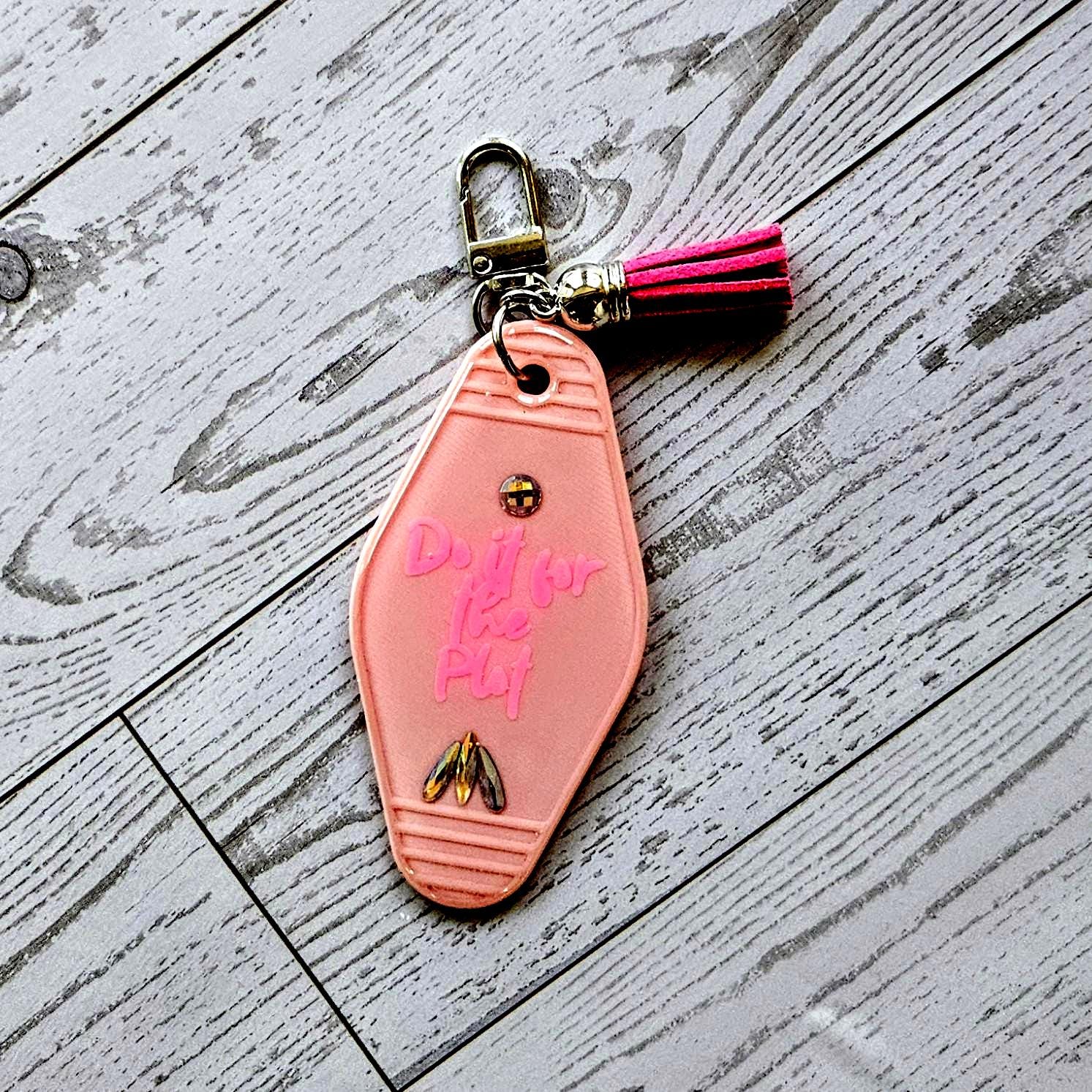 Retro Motel Keychain Bag Charm, Do It For the Plot Rhinestones Retro Motel Keychain Bag Charm, Do It For the Plot Rhinestones – Keychains – Handmade by ShesSoCrafty Goods