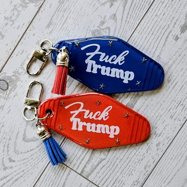F*ck Trump Motel Keychain Bag Charm, Bold Political Statement – Keychains – Handmade by ShesSoCrafty Goods