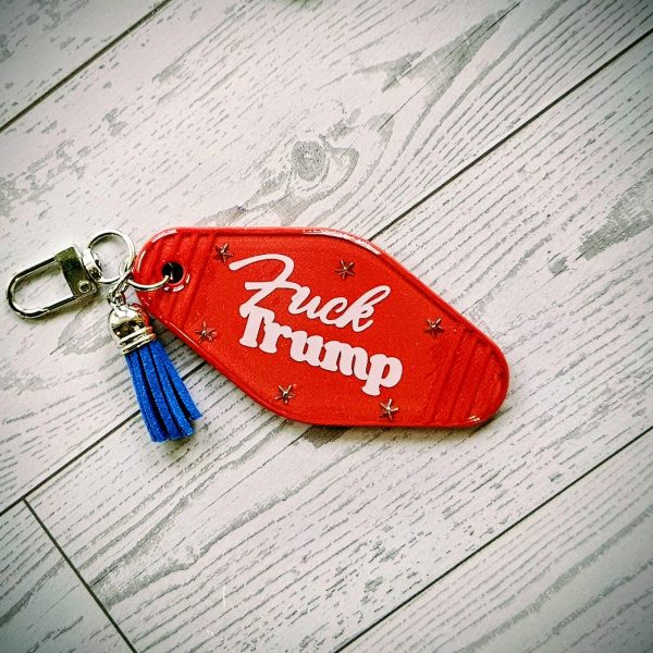 F*ck Trump Motel Keychain Bag Charm, Bold Political Statement – Keychains – Handmade by ShesSoCrafty Goods