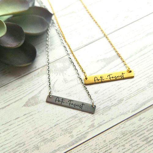 il_fullxfull.7909066874_8634 Anti-Fascist Bar Necklace, Stainless Steel Resistance Jewelry, Leftist Political Pendant, Punk Engraved Charm β Jewelry β Handmade by ShesSoCrafty Goods