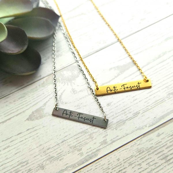 il_fullxfull.7909066874_8634 Anti-Fascist Bar Necklace, Stainless Steel Resistance Jewelry, Leftist Political Pendant, Punk Engraved Charm – Jewelry – Handmade by ShesSoCrafty Goods