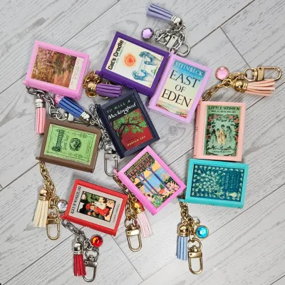 Book Bag Charm — Custom Mini Bookish Keychain, Personalized Engraved Cover Charm – Bookish – Handmade by ShesSoCrafty Goods