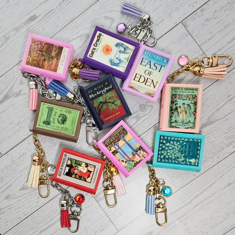 Book Bag Charm — Custom Mini Bookish Keychain, Personalized Engraved Cover Charm – Bookish – Handmade by ShesSoCrafty Goods