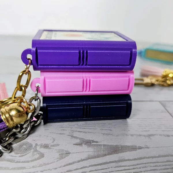 il_fullxfull.7929677343_agii Book Bag Charm — Custom Mini Bookish Keychain, Personalized Engraved Cover Charm – Bookish – Handmade by ShesSoCrafty Goods