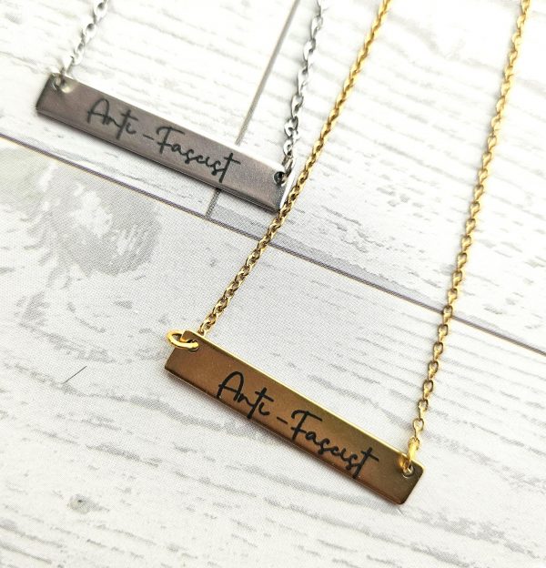 il_fullxfull.7957012121_p7gp Anti-Fascist Bar Necklace, Stainless Steel Resistance Jewelry, Leftist Political Pendant, Punk Engraved Charm – Jewelry – Handmade by ShesSoCrafty Goods