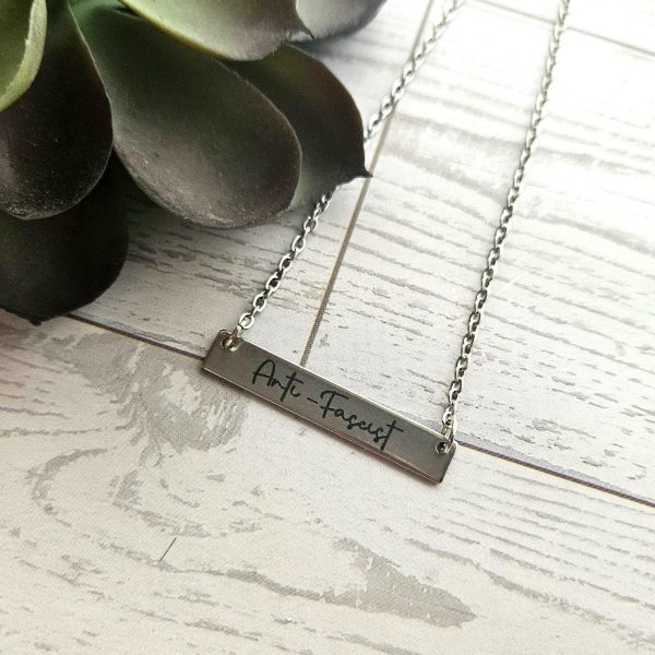 il_fullxfull.7957013759_pmgc Anti-Fascist Bar Necklace, Stainless Steel Resistance Jewelry, Leftist Political Pendant, Punk Engraved Charm – Jewelry – Handmade by ShesSoCrafty Goods