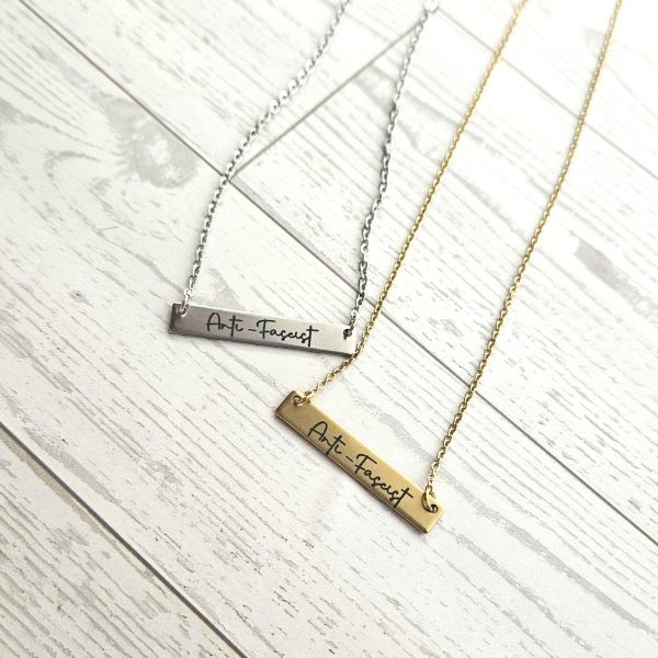 il_fullxfull.7957015583_6vde Anti-Fascist Bar Necklace, Stainless Steel Resistance Jewelry, Leftist Political Pendant, Punk Engraved Charm – Jewelry – Handmade by ShesSoCrafty Goods