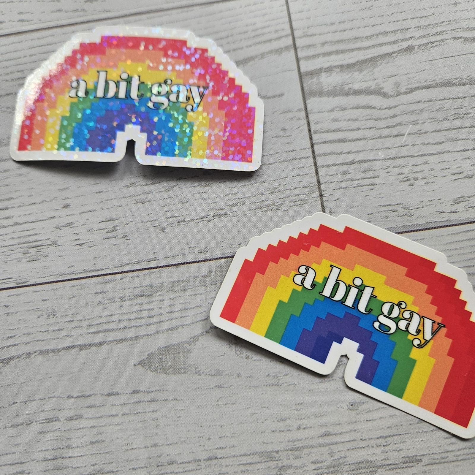 A Bit Gay Pride Sticker, Holographic Pixel Rainbow LGBTQ Decal A Bit Gay Pride Sticker, Holographic Pixel Rainbow LGBTQ Decal β Say It Louder β Handmade by ShesSoCrafty Goods