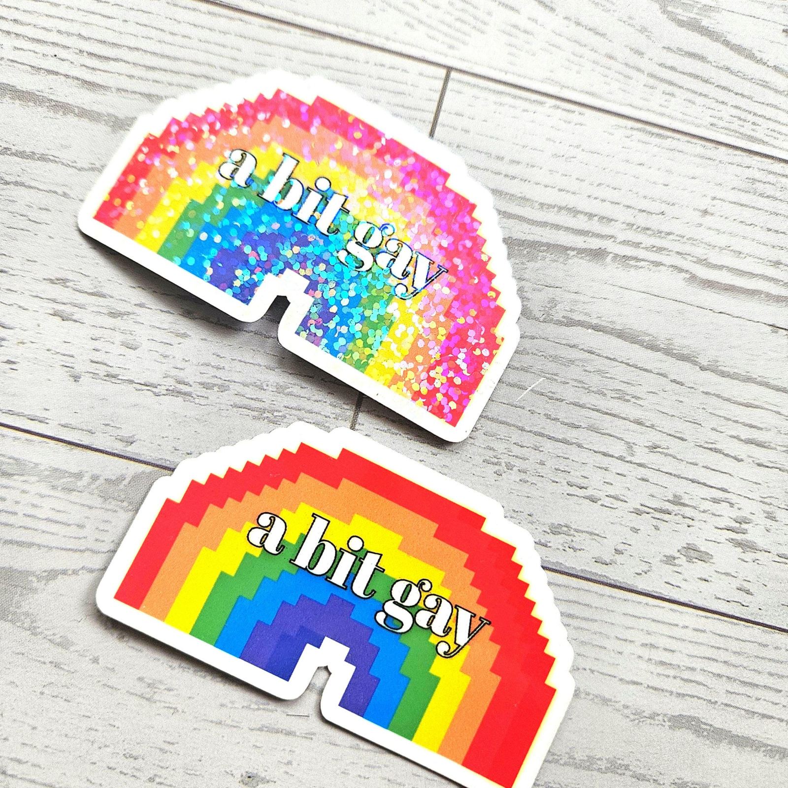 A Bit Gay Pride Sticker, Holographic Pixel Rainbow LGBTQ Decal A Bit Gay Pride Sticker, Holographic Pixel Rainbow LGBTQ Decal β Say It Louder β Handmade by ShesSoCrafty Goods