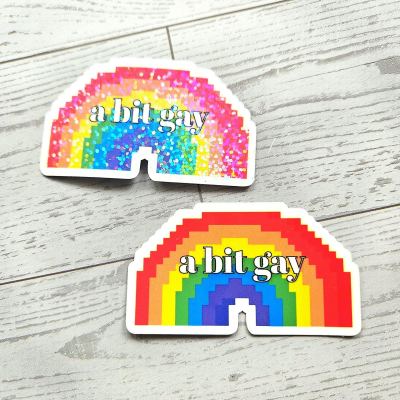 A Bit Gay Pride Sticker, Holographic Pixel Rainbow LGBTQ Decal – Say It Louder – Handmade by ShesSoCrafty Goods