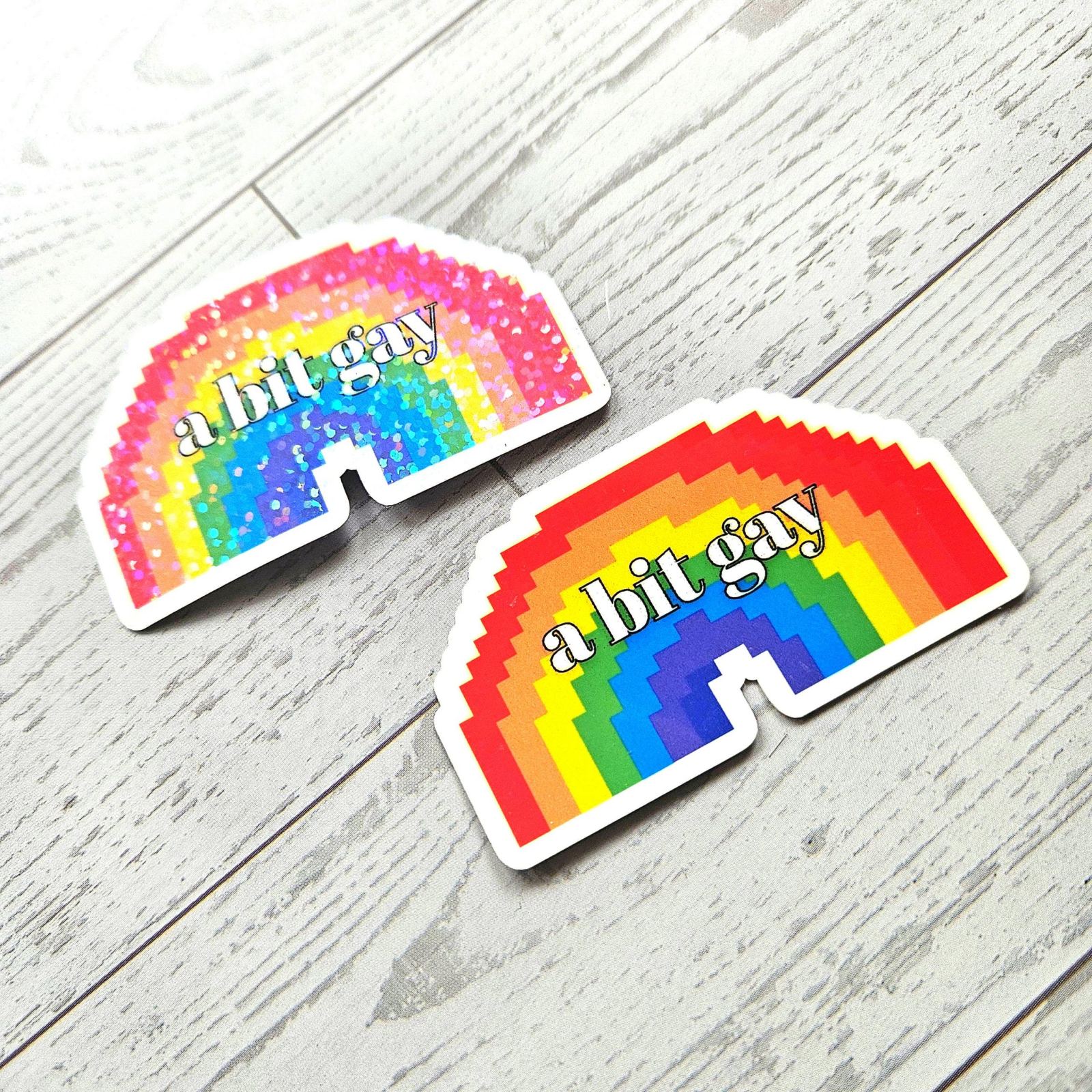 A Bit Gay Pride Sticker, Holographic Pixel Rainbow LGBTQ Decal A Bit Gay Pride Sticker, Holographic Pixel Rainbow LGBTQ Decal β Say It Louder β Handmade by ShesSoCrafty Goods