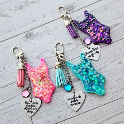 Eras Bodysuit Keychain – Personalized Rhinestone Bag Charm, Pink Blue or Purple – Keychains – Handmade by ShesSoCrafty Goods