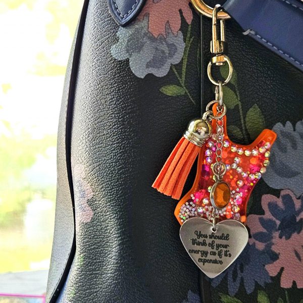 il_fullxfull.7961658239_oawt Orange Showgirl Era Keychain – Rhinestone Resin Bag Charm with Engraved Quote – Keychains – Handmade by ShesSoCrafty Goods