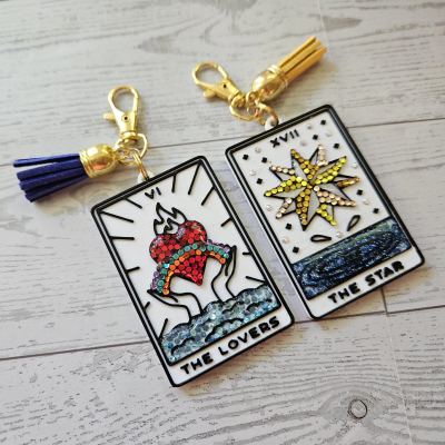 Tarot Card Bag Charm Rhinestone Keychain The Lovers The Star Purse Charm – Keychains – Handmade by ShesSoCrafty Goods