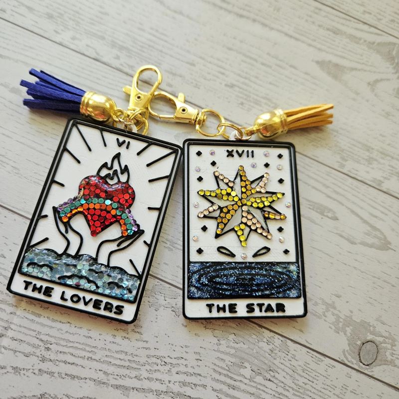 Tarot Card Bag Charm Rhinestone Keychain The Lovers The Star Purse Charm – Keychains – Handmade by ShesSoCrafty Goods