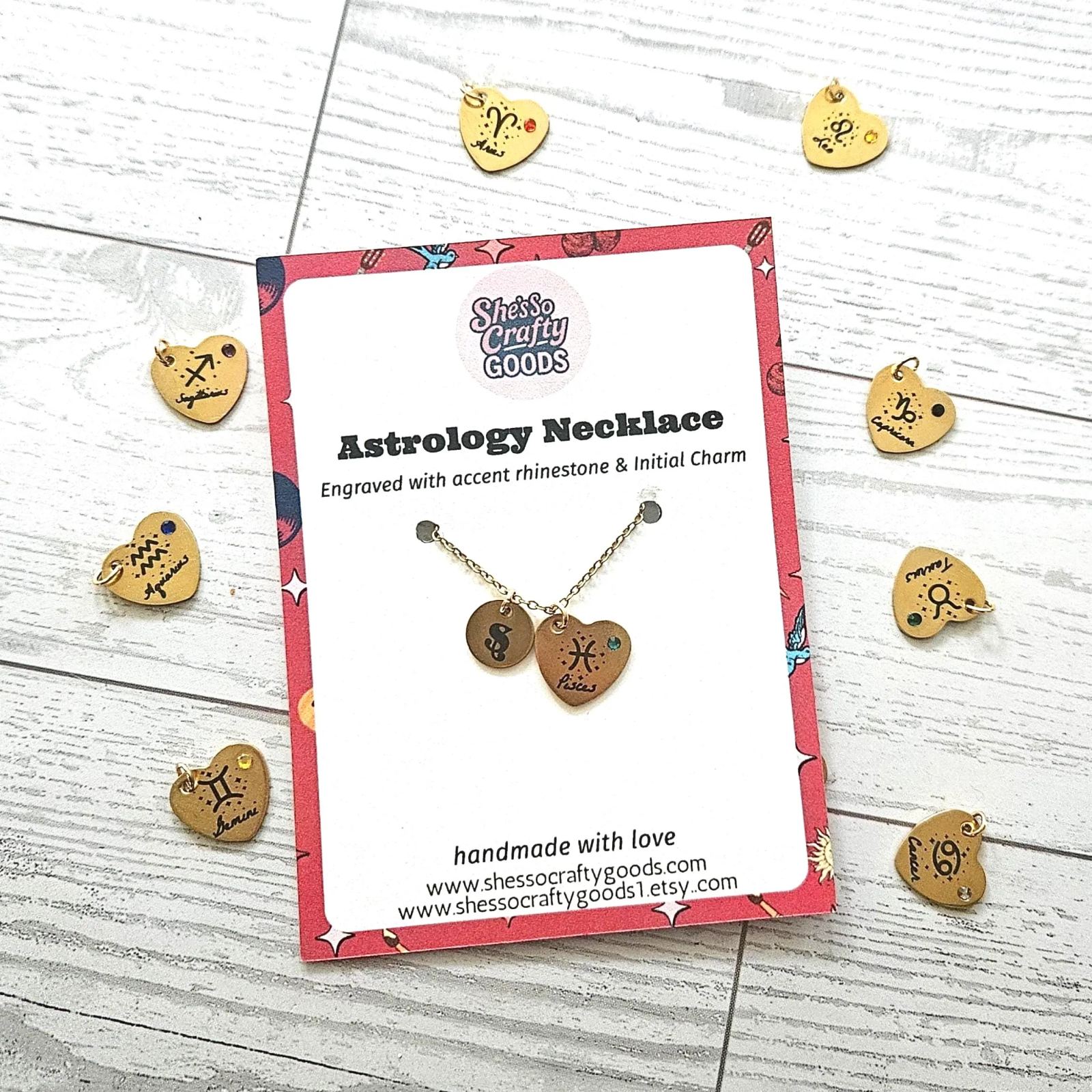 Zodiac Heart Necklace, Initial & Birthstone Charm, Personalized Astrology Pendant Zodiac Heart Necklace, Initial & Birthstone Charm, Personalized Astrology Pendant – Jewelry – Handmade by ShesSoCrafty Goods